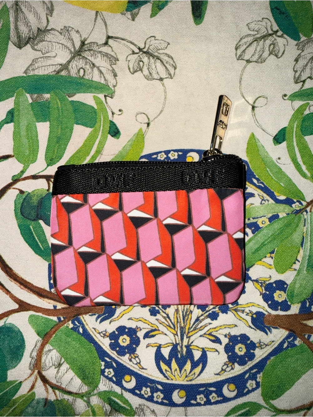 Diane Von Furstenberg Pink and Red Geometric Card Case Wallet